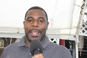 Sales and Marketing Director at the Nevis Tourism Authority, Devon Liburd at the annual Mango Madness Festival in Charlestown on July 11, 2014